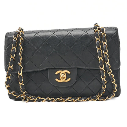 CHANEL Matelasse Double Flap 23cm Chain Shoulder Lambskin Black Gold-Tone Hardware, Pre-Owned