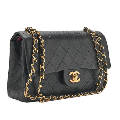 CHANEL Matelasse Double Flap 23cm Chain Shoulder Lambskin Black Gold-Tone Hardware, Pre-Owned