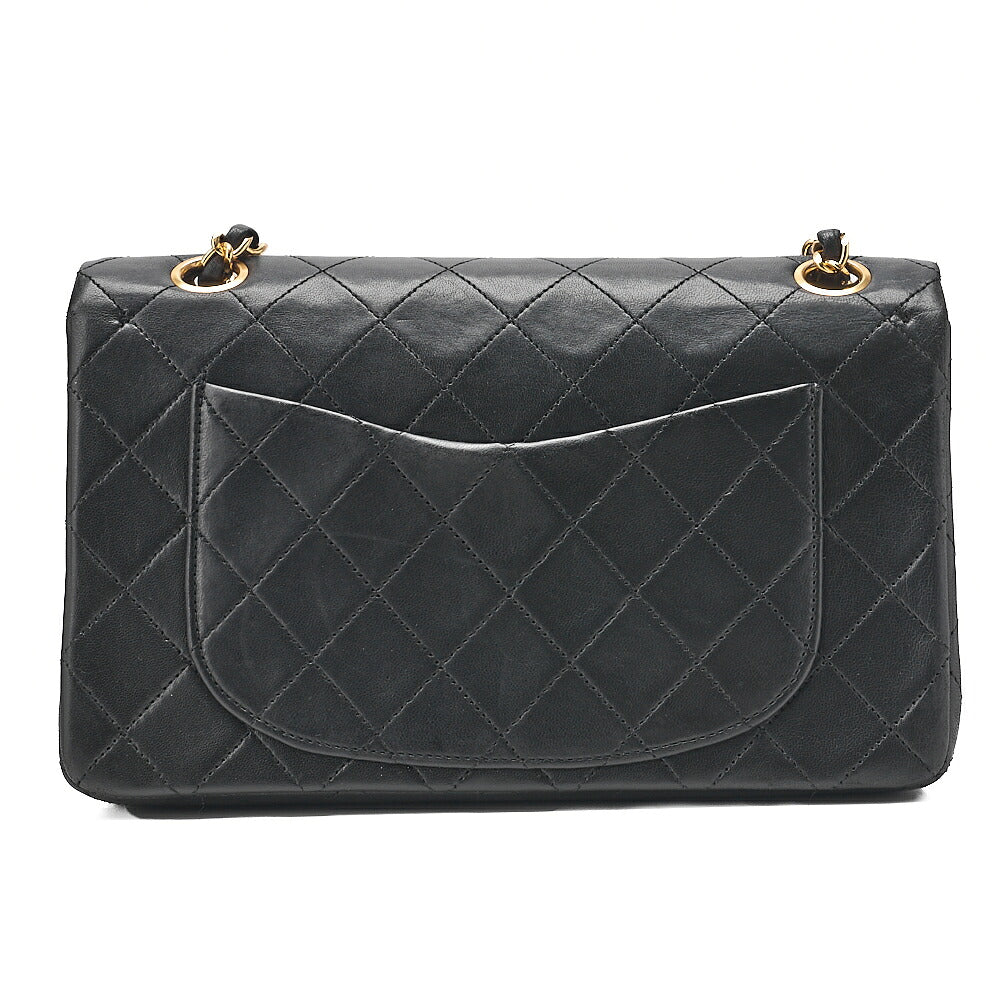 CHANEL Matelasse Double Flap 23cm Chain Shoulder Lambskin Black Gold-Tone Hardware, Pre-Owned