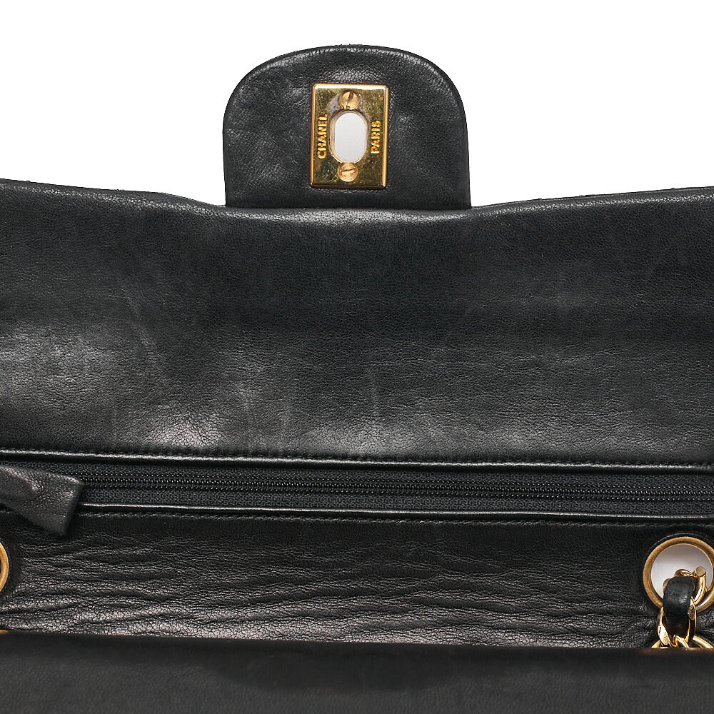 CHANEL Matelasse Double Flap 23cm Chain Shoulder Lambskin Black Gold-Tone Hardware, Pre-Owned