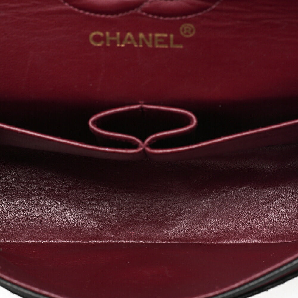 CHANEL Matelasse Double Flap 23cm Chain Shoulder Lambskin Black Gold-Tone Hardware, Pre-Owned