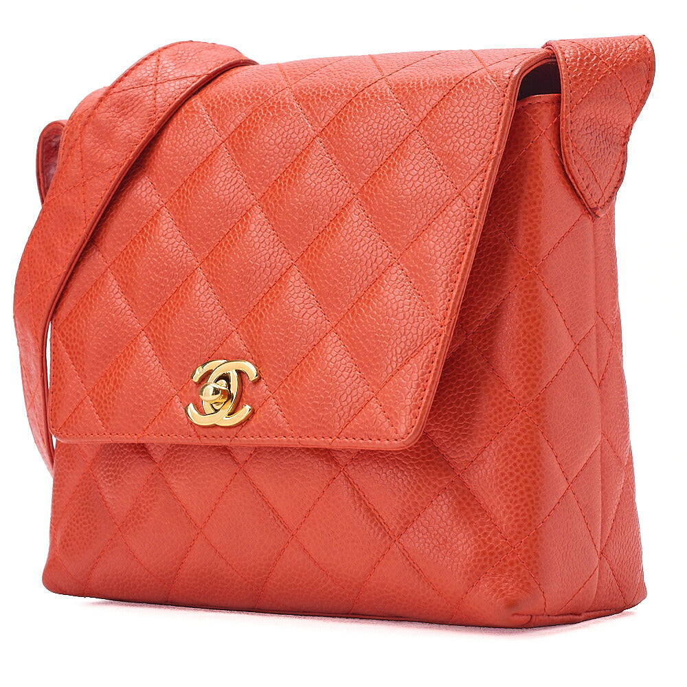 CHANEL Caviar Skin Matelasse Coco Mark Turn Lock Shoulder Bag Orange Pink Gold-Tone Hardware, Pre-Owned