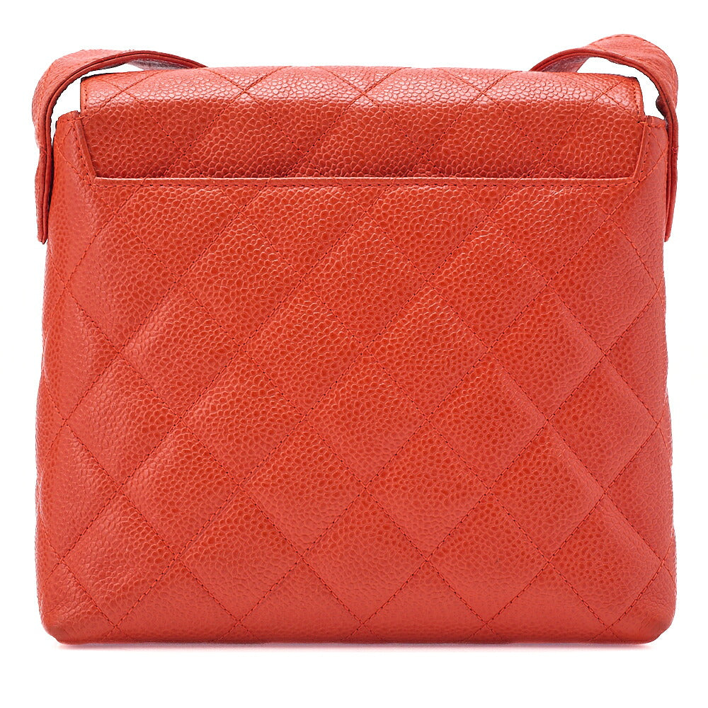 CHANEL Caviar Skin Matelasse Coco Mark Turn Lock Shoulder Bag Orange Pink Gold-Tone Hardware, Pre-Owned