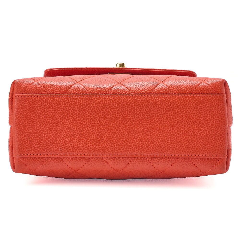 CHANEL Caviar Skin Matelasse Coco Mark Turn Lock Shoulder Bag Orange Pink Gold-Tone Hardware, Pre-Owned