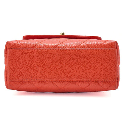 CHANEL Caviar Skin Matelasse Coco Mark Turn Lock Shoulder Bag Orange Pink Gold-Tone Hardware, Pre-Owned