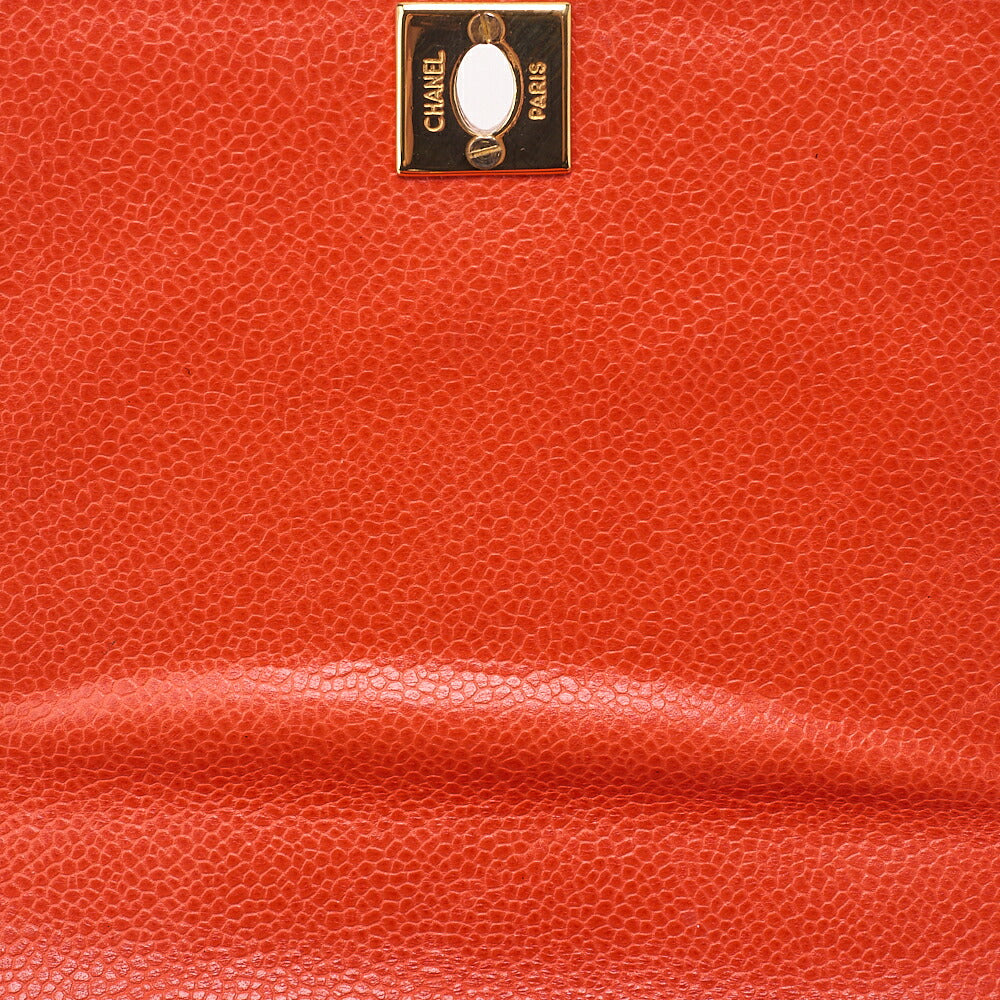 CHANEL Caviar Skin Matelasse Coco Mark Turn Lock Shoulder Bag Orange Pink Gold-Tone Hardware, Pre-Owned
