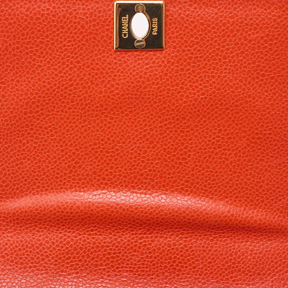 CHANEL Caviar Skin Matelasse Coco Mark Turn Lock Shoulder Bag Orange Pink Gold-Tone Hardware, Pre-Owned