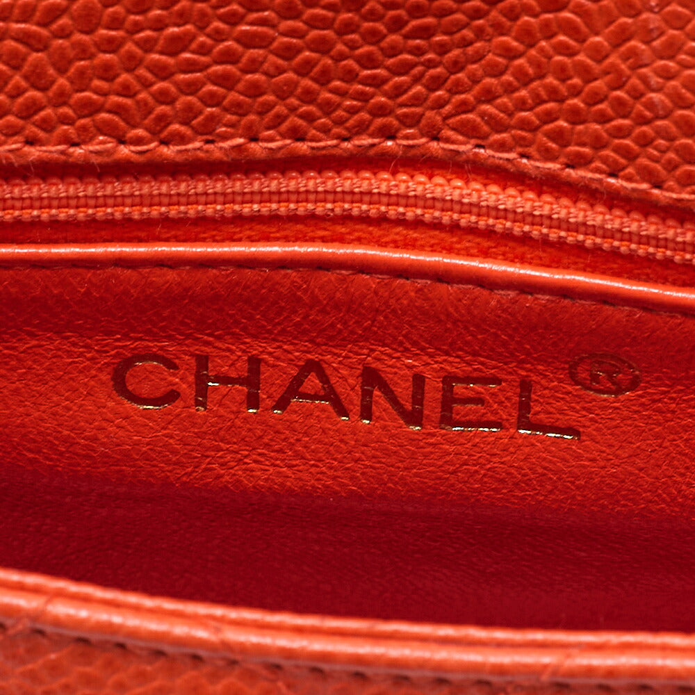 CHANEL Caviar Skin Matelasse Coco Mark Turn Lock Shoulder Bag Orange Pink Gold-Tone Hardware, Pre-Owned