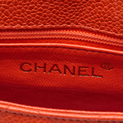 CHANEL Caviar Skin Matelasse Coco Mark Turn Lock Shoulder Bag Orange Pink Gold-Tone Hardware, Pre-Owned