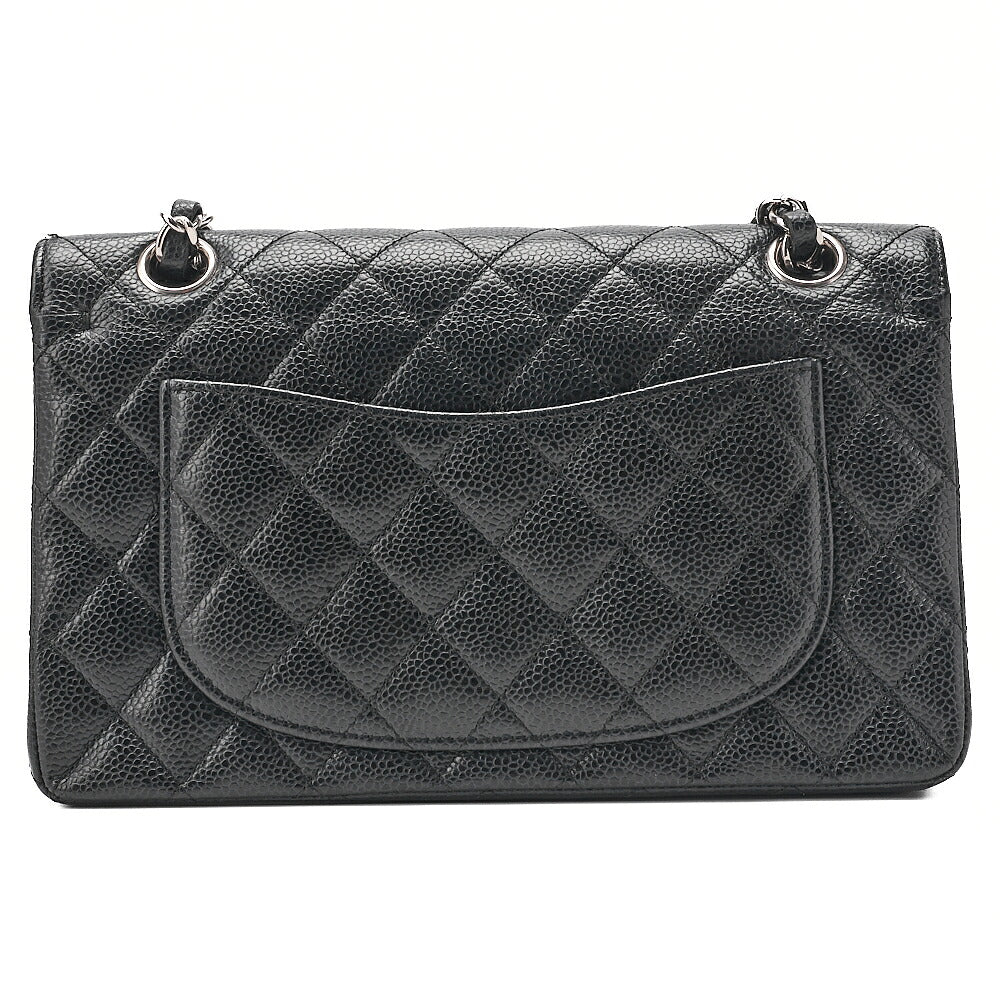 CHANEL Matelasse Double Flap 23cm Chain Shoulder Caviar Skin Black Silver-Tone Hardware, Pre-Owned