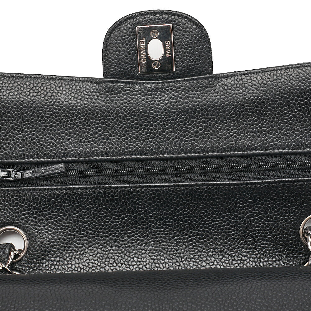 CHANEL Matelasse Double Flap 23cm Chain Shoulder Caviar Skin Black Silver-Tone Hardware, Pre-Owned