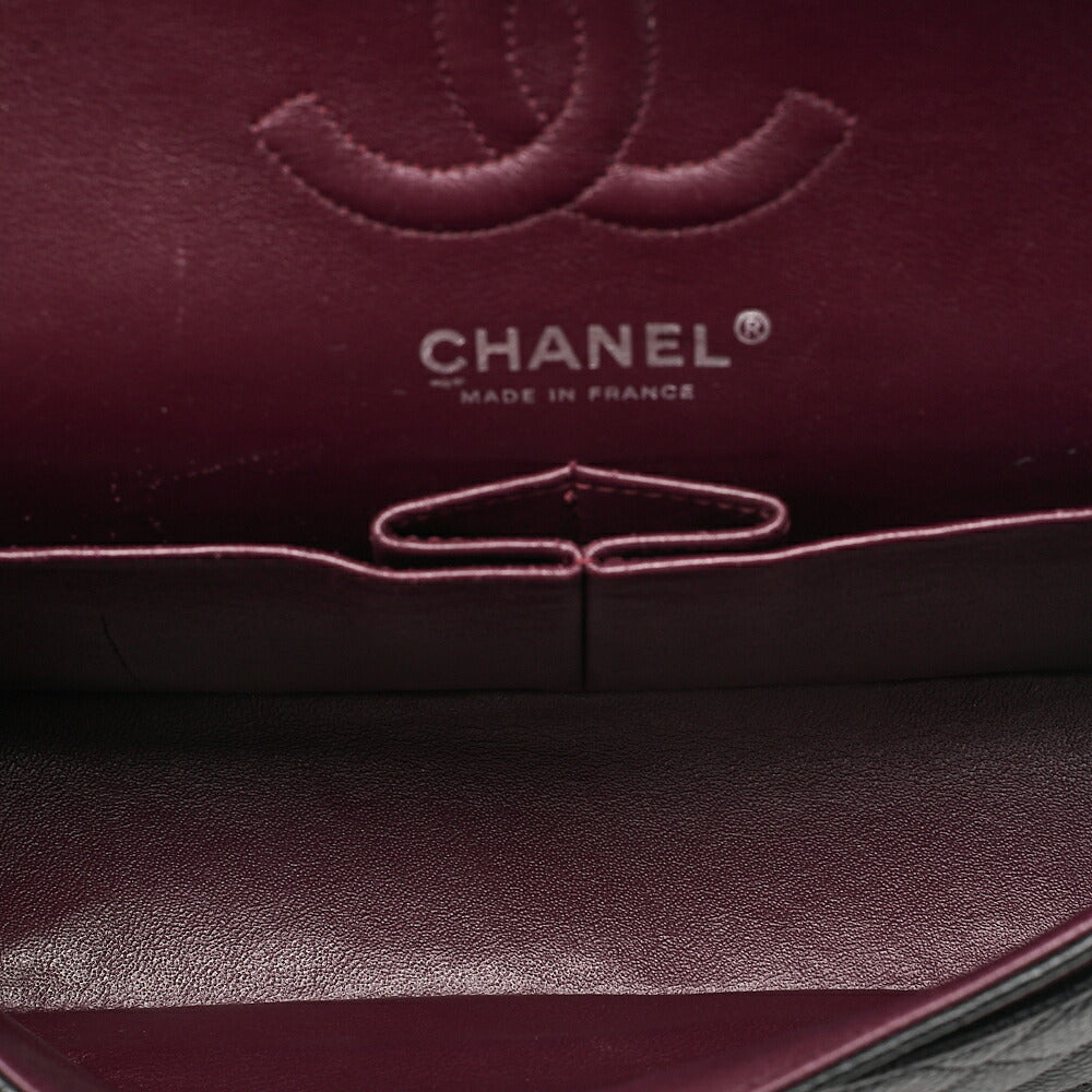 CHANEL Matelasse Double Flap 23cm Chain Shoulder Caviar Skin Black Silver-Tone Hardware, Pre-Owned