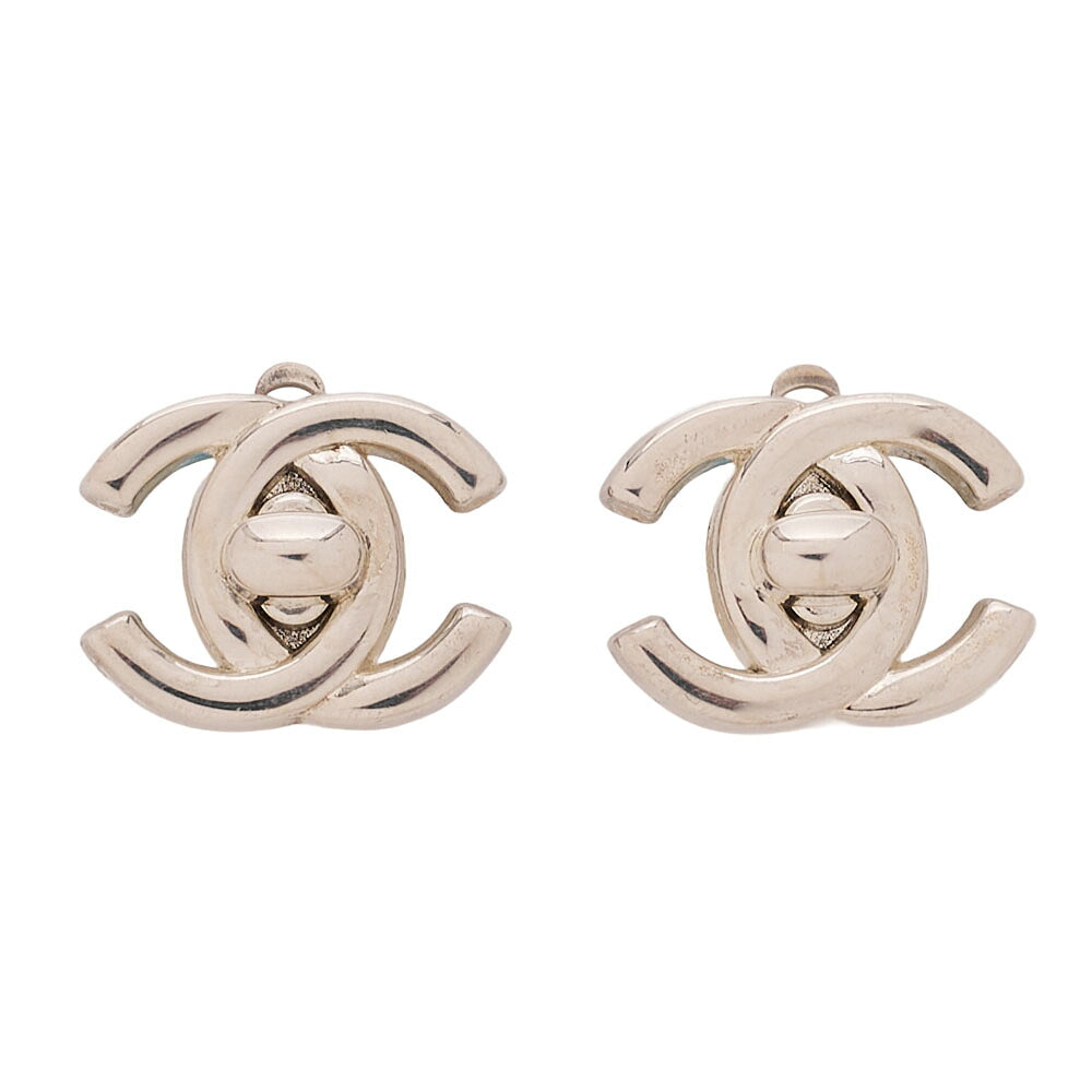 CHANEL Coco Mark Turn Lock 96P Earrings GP Silver (Silver Plating) Silver-Tone Hardware, Pre-Owned