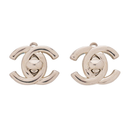 CHANEL Coco Mark Turn Lock 96P Earrings GP Silver (Silver Plating) Silver-Tone Hardware, Pre-Owned