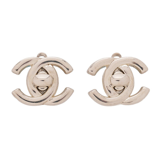 CHANEL Coco Mark Turn Lock 96P Earrings GP Silver (Silver Plating) Silver-Tone Hardware, Pre-Owned