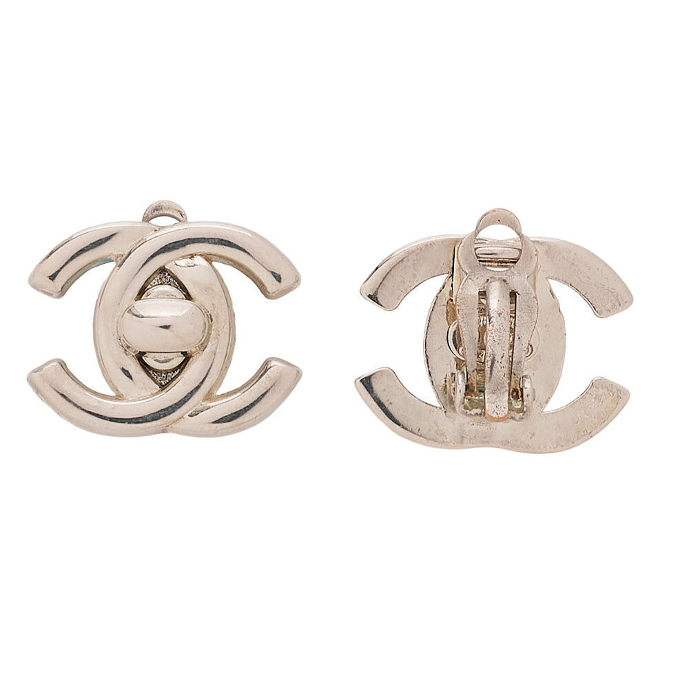 CHANEL Coco Mark Turn Lock 96P Earrings GP Silver (Silver Plating) Silver-Tone Hardware, Pre-Owned