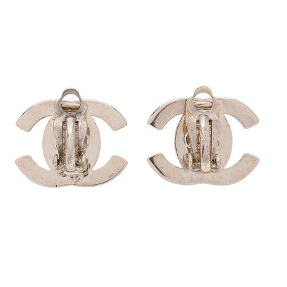 CHANEL Coco Mark Turn Lock 96P Earrings GP Silver (Silver Plating) Silver-Tone Hardware, Pre-Owned
