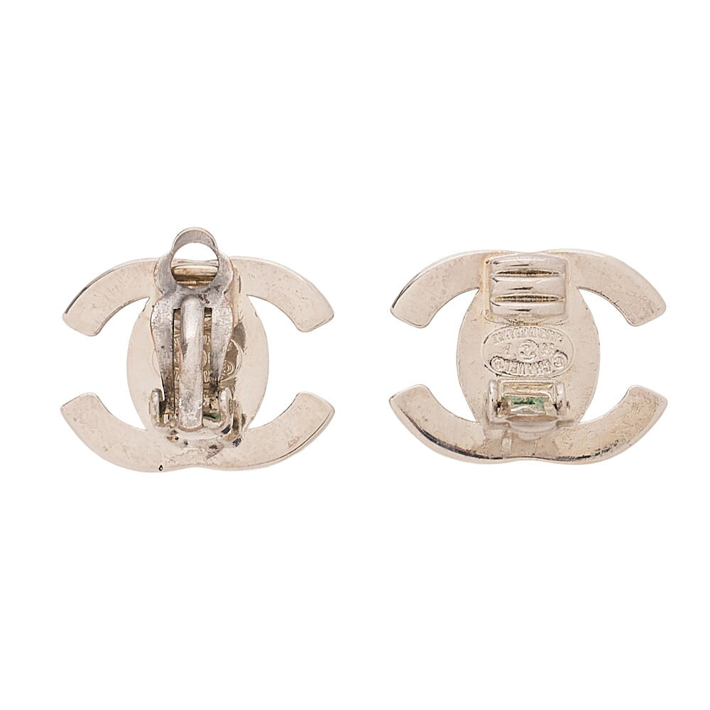 CHANEL Coco Mark Turn Lock 96P Earrings GP Silver (Silver Plating) Silver-Tone Hardware, Pre-Owned