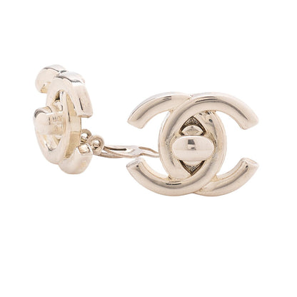 CHANEL Coco Mark Turn Lock 96P Earrings GP Silver (Silver Plating) Silver-Tone Hardware, Pre-Owned