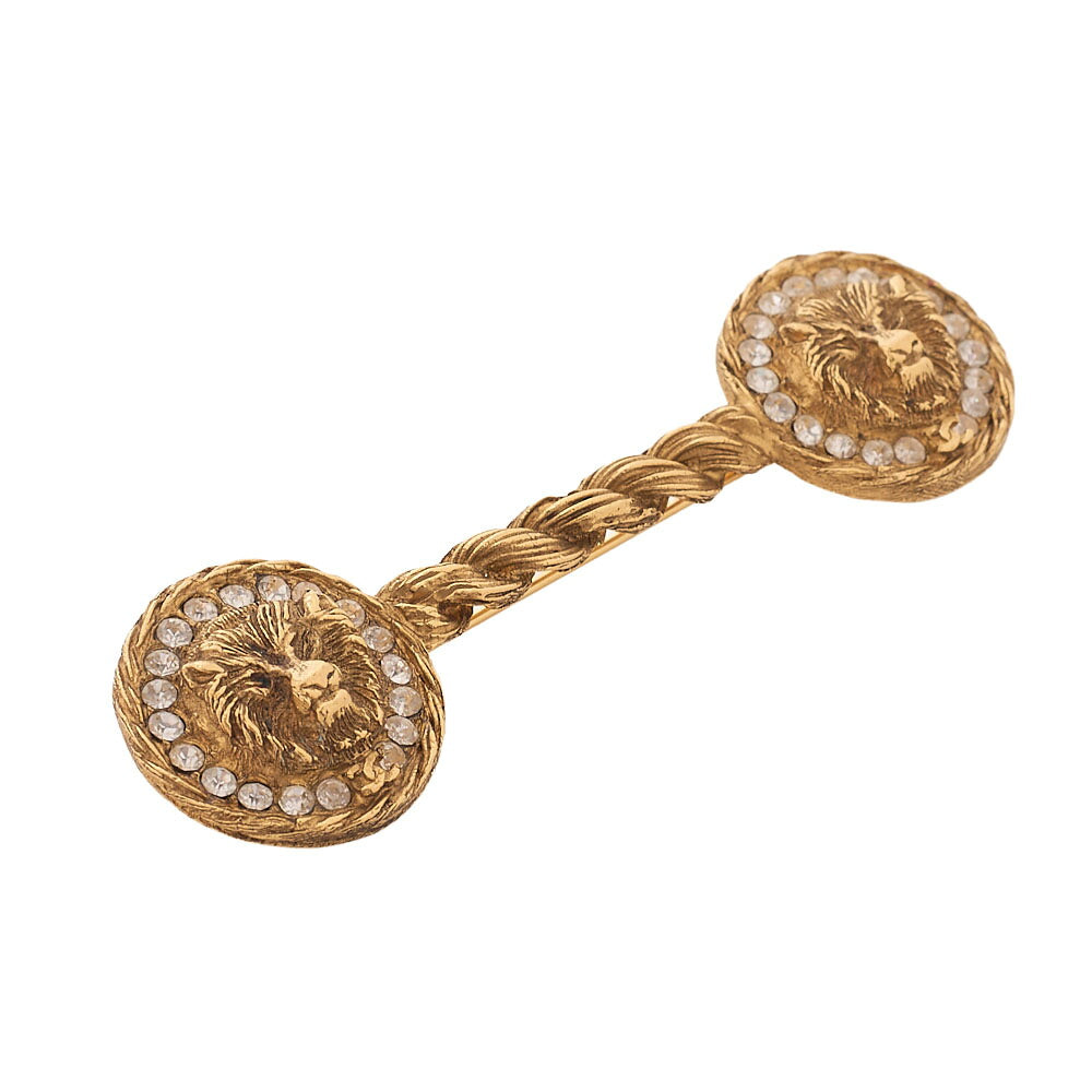 CHANEL Lion Icon Rhinestone Brooch Gold (Gold Plated) Gold-Tone Hardware, Pre-Owned