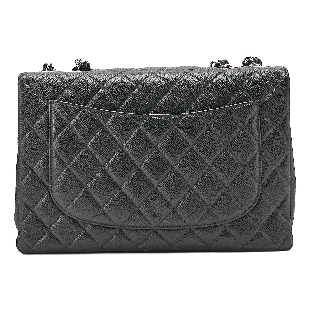 CHANEL Caviar Skin Decamatatorass? 30cm Single Flap Chain Shoulder Bag Black Silver-Tone Hardware, Pre-Owned