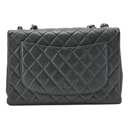 CHANEL Caviar Skin Decamatatorass? 30cm Single Flap Chain Shoulder Bag Black Silver-Tone Hardware, Pre-Owned