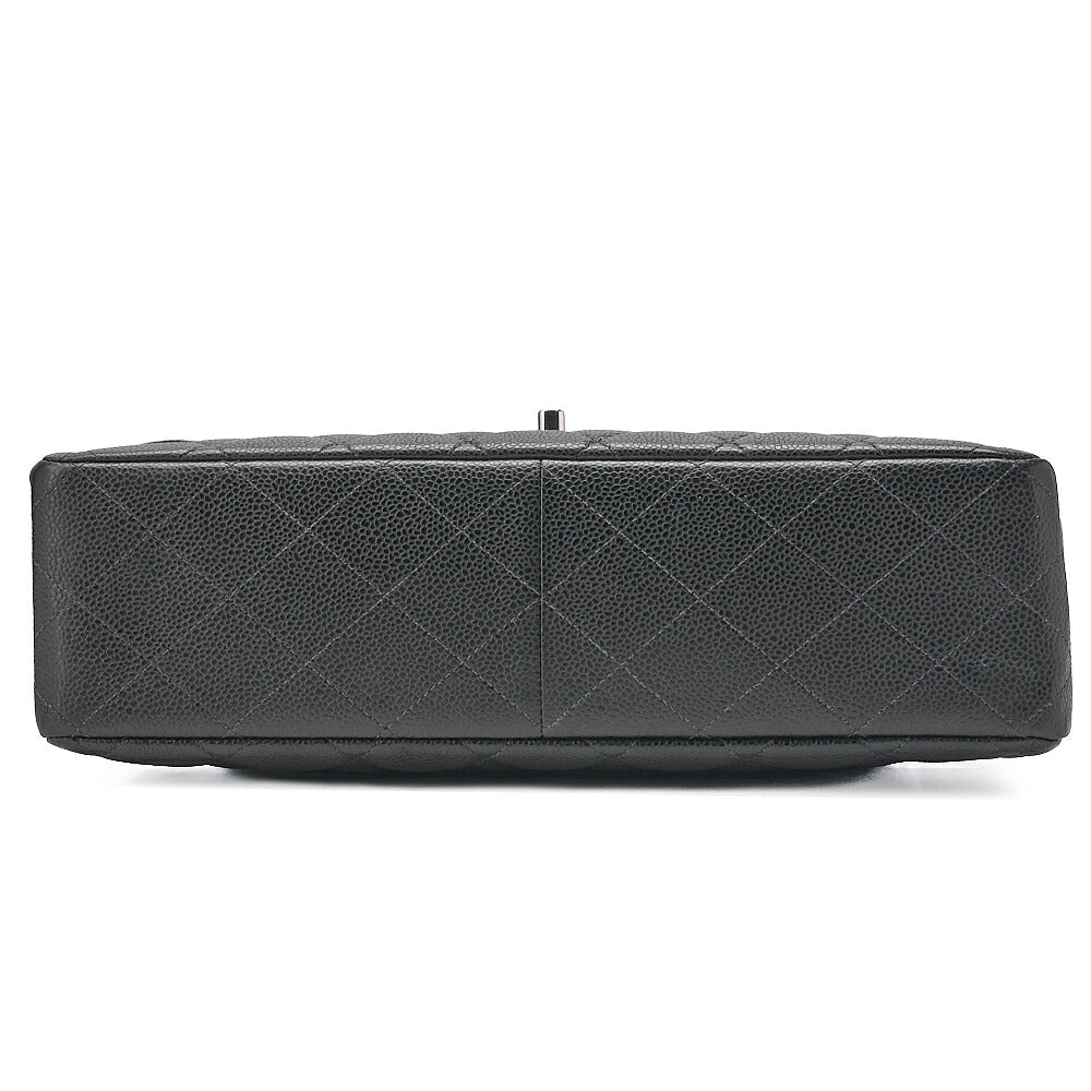 CHANEL Caviar Skin Decamatatorass? 30cm Single Flap Chain Shoulder Bag Black Silver-Tone Hardware, Pre-Owned