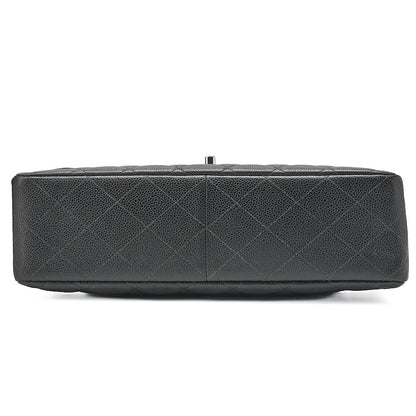CHANEL Caviar Skin Decamatatorass? 30cm Single Flap Chain Shoulder Bag Black Silver-Tone Hardware, Pre-Owned