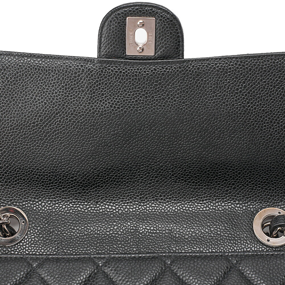 CHANEL Caviar Skin Decamatatorass? 30cm Single Flap Chain Shoulder Bag Black Silver-Tone Hardware, Pre-Owned