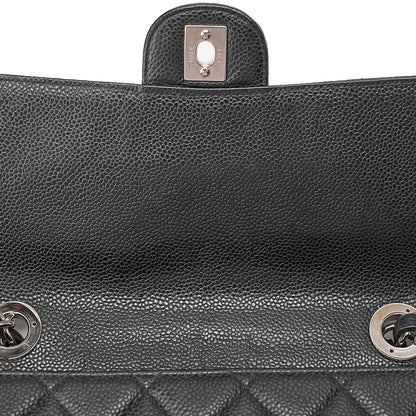 CHANEL Caviar Skin Decamatatorass? 30cm Single Flap Chain Shoulder Bag Black Silver-Tone Hardware, Pre-Owned
