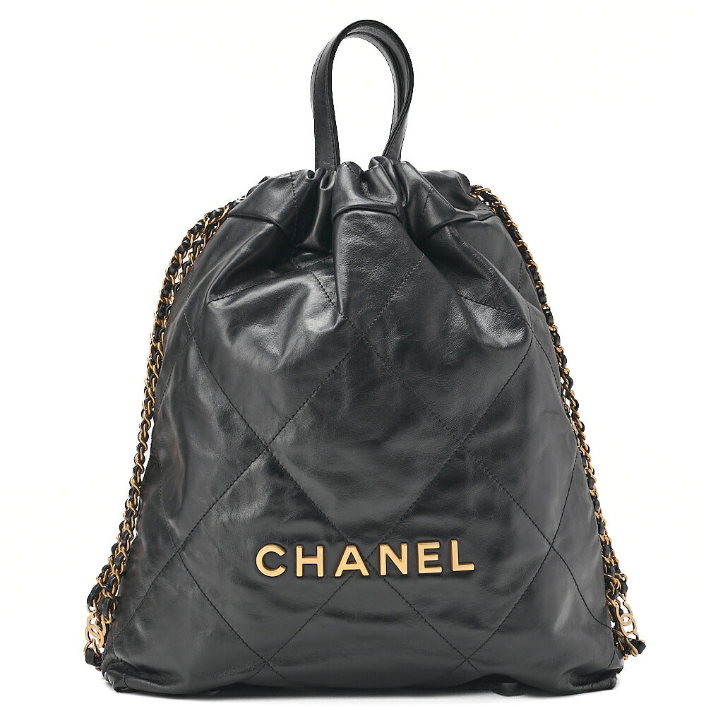 CHANEL Chanel Chanel 22 Calfskin Black Drawstring Type 2-way Chain Backpack Gold-Tone Hardware, Pre-Owned