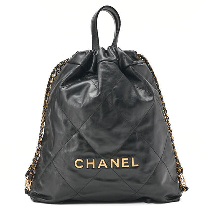 CHANEL Chanel Chanel 22 Calfskin Black Drawstring Type 2-way Chain Backpack Gold-Tone Hardware, Pre-Owned