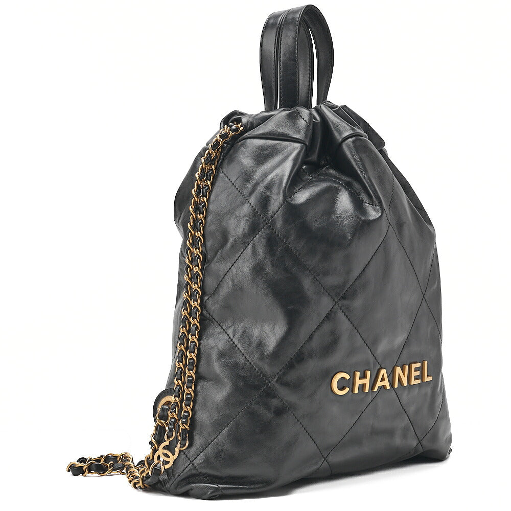 CHANEL Chanel Chanel 22 Calfskin Black Drawstring Type 2-way Chain Backpack Gold-Tone Hardware, Pre-Owned