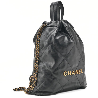 CHANEL Chanel Chanel 22 Calfskin Black Drawstring Type 2-way Chain Backpack Gold-Tone Hardware, Pre-Owned