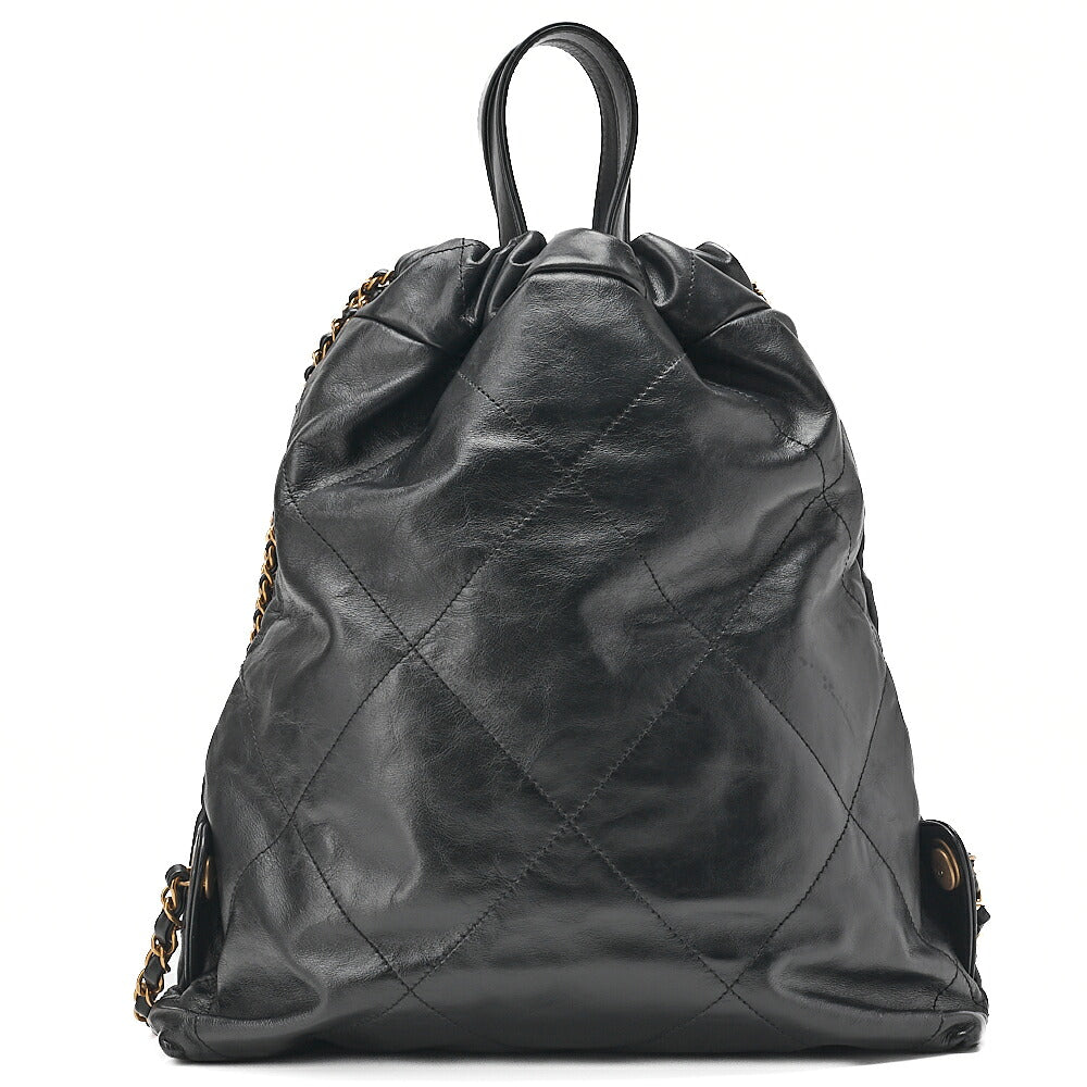 CHANEL Chanel Chanel 22 Calfskin Black Drawstring Type 2-way Chain Backpack Gold-Tone Hardware, Pre-Owned