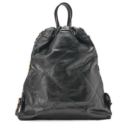 CHANEL Chanel Chanel 22 Calfskin Black Drawstring Type 2-way Chain Backpack Gold-Tone Hardware, Pre-Owned