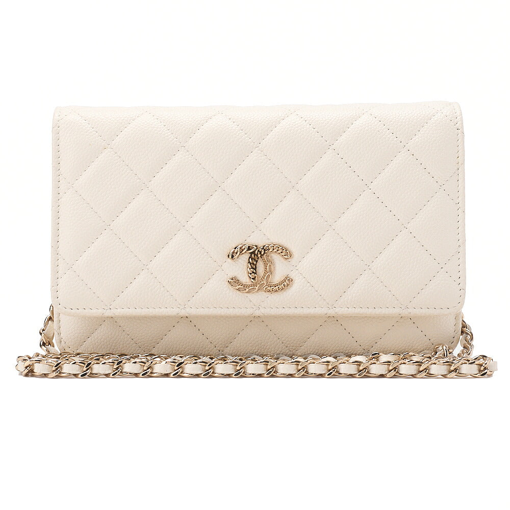CHANEL Chanel Matelasse Chain Wallet Caviar Skin White Gold-Tone Hardware, Pre-Owned