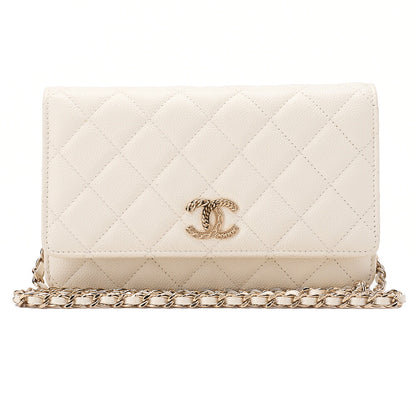CHANEL Chanel Matelasse Chain Wallet Caviar Skin White Gold-Tone Hardware, Pre-Owned