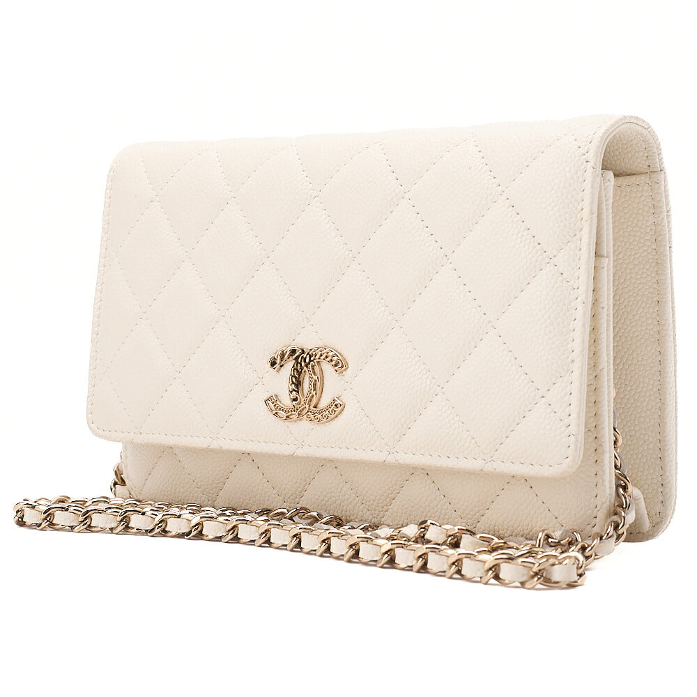 CHANEL Chanel Matelasse Chain Wallet Caviar Skin White Gold-Tone Hardware, Pre-Owned