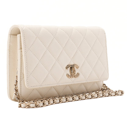 CHANEL Chanel Matelasse Chain Wallet Caviar Skin White Gold-Tone Hardware, Pre-Owned
