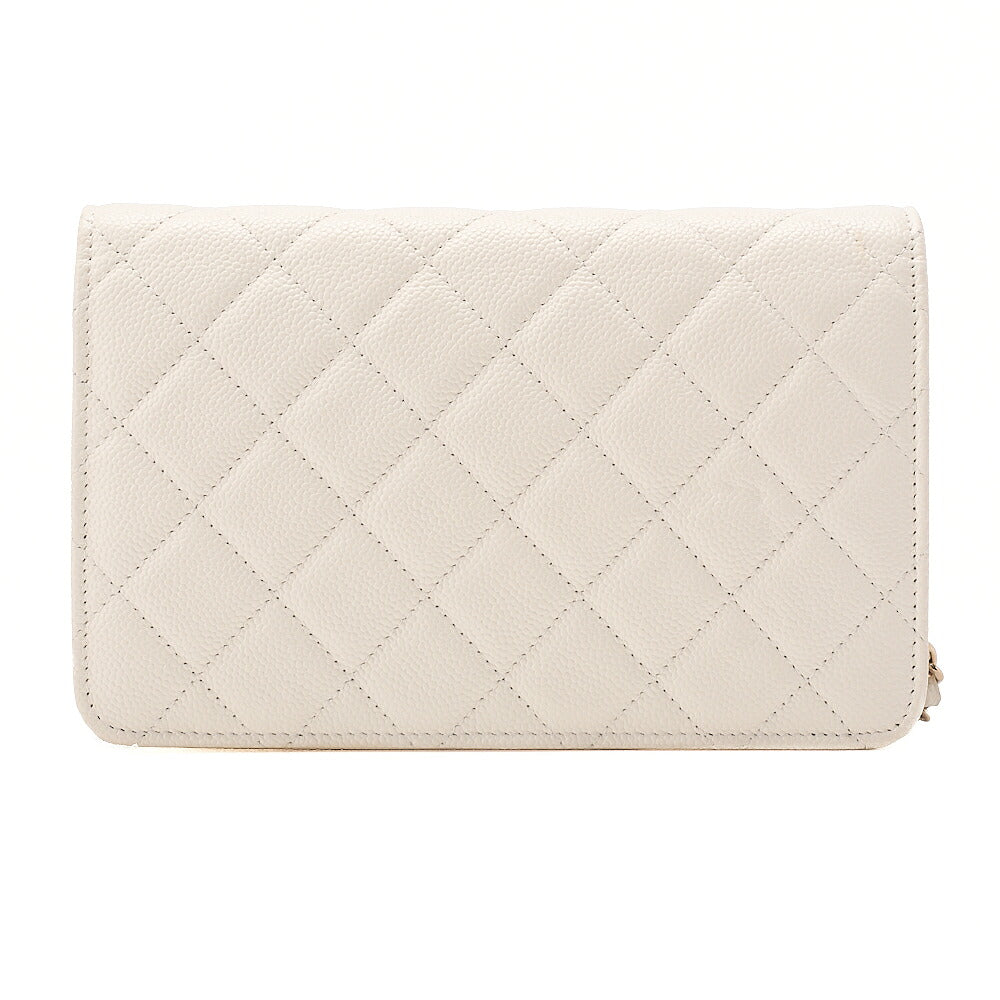 CHANEL Chanel Matelasse Chain Wallet Caviar Skin White Gold-Tone Hardware, Pre-Owned