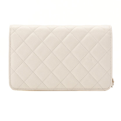 CHANEL Chanel Matelasse Chain Wallet Caviar Skin White Gold-Tone Hardware, Pre-Owned