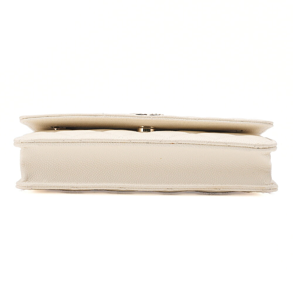 CHANEL Chanel Matelasse Chain Wallet Caviar Skin White Gold-Tone Hardware, Pre-Owned