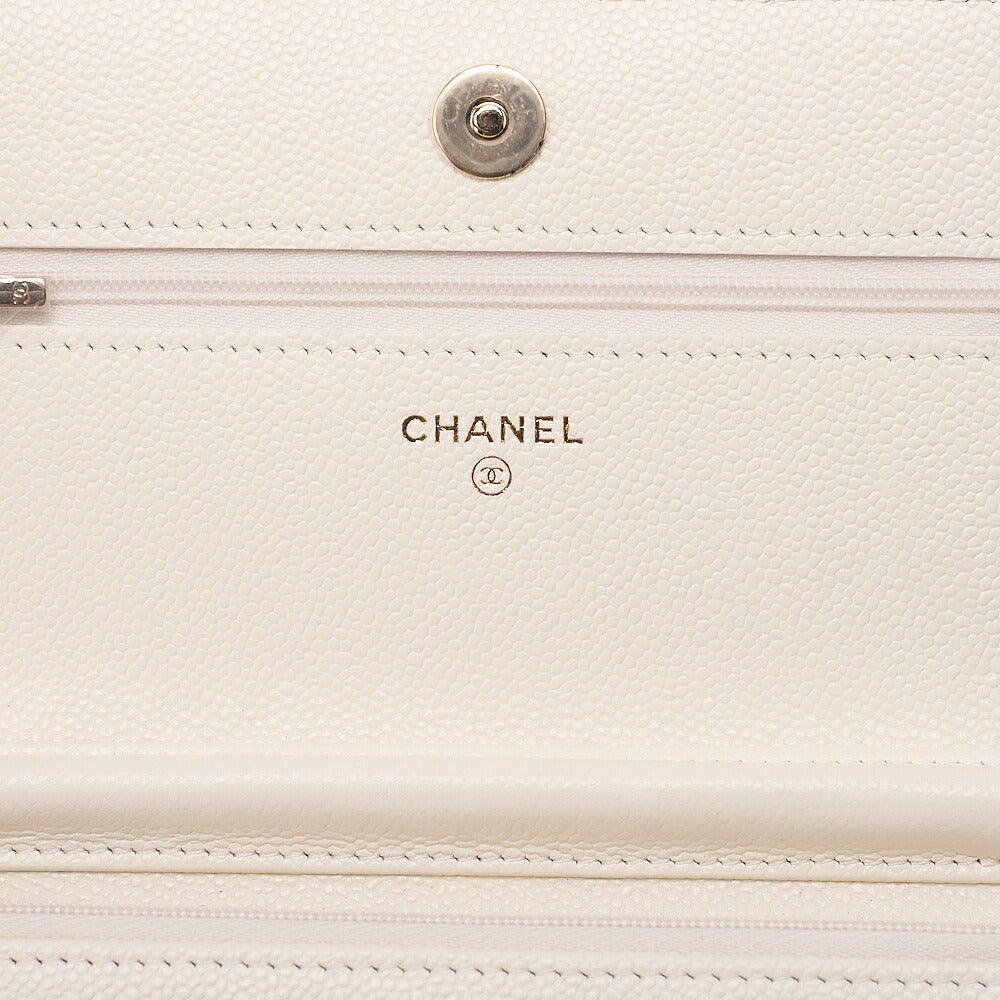 CHANEL Chanel Matelasse Chain Wallet Caviar Skin White Gold-Tone Hardware, Pre-Owned