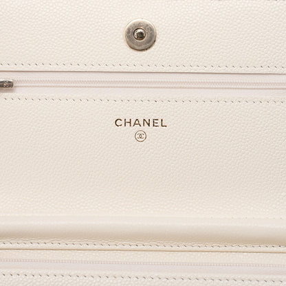 CHANEL Chanel Matelasse Chain Wallet Caviar Skin White Gold-Tone Hardware, Pre-Owned