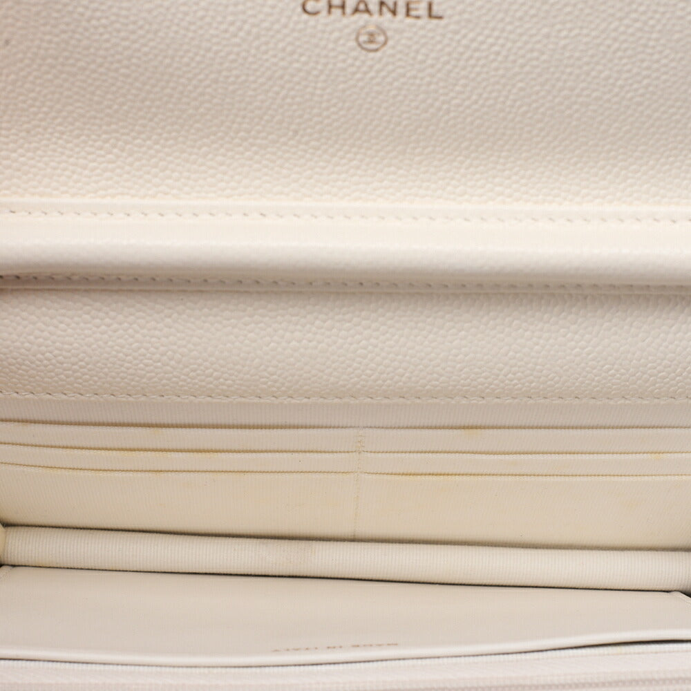 CHANEL Chanel Matelasse Chain Wallet Caviar Skin White Gold-Tone Hardware, Pre-Owned