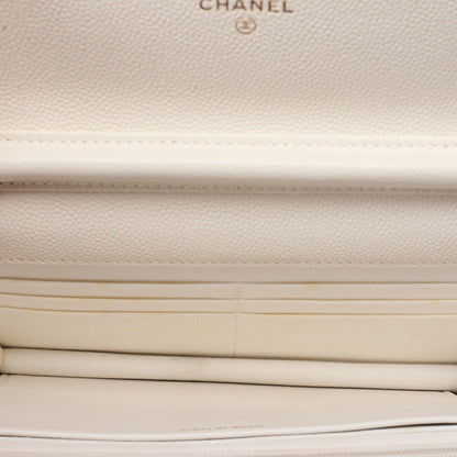CHANEL Chanel Matelasse Chain Wallet Caviar Skin White Gold-Tone Hardware, Pre-Owned
