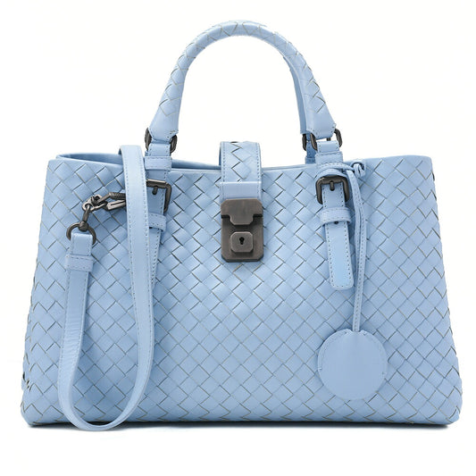BOTTEGA VENETA Bottega Lambskin Intrecciato 2WAY Handbag Light Blue Black-Tone Hardware, Pre-Owned