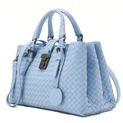 BOTTEGA VENETA Bottega Lambskin Intrecciato 2WAY Handbag Light Blue Black-Tone Hardware, Pre-Owned