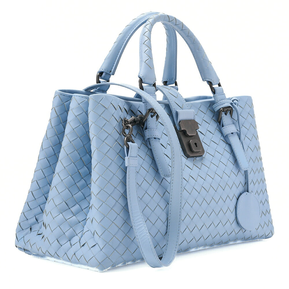 BOTTEGA VENETA Bottega Lambskin Intrecciato 2WAY Handbag Light Blue Black-Tone Hardware, Pre-Owned